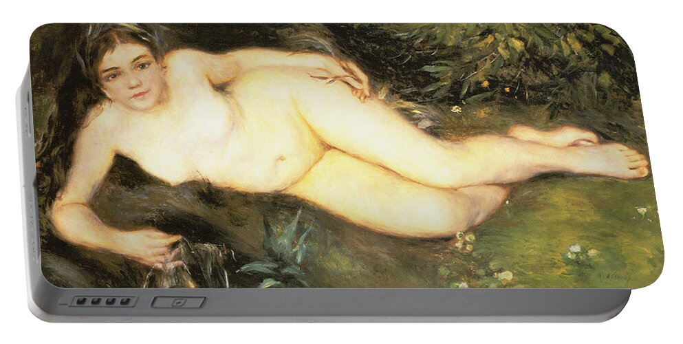 Nymph At The Stream Portable Battery Charger featuring the digital art Nymph At The Stream by Pierre Auguste Renoir
