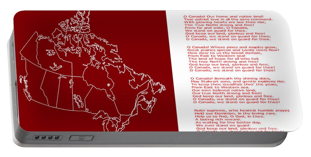 O Canada Lyrics And Map Portable Battery Charger featuring the digital art O Canada Lyrics and Map by Barbara A Griffin