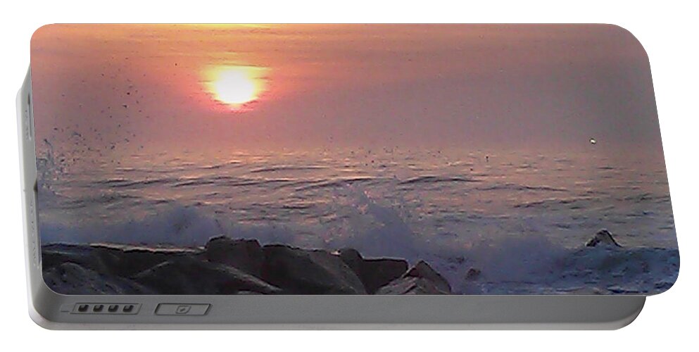 Ocean City Maryland Portable Battery Charger featuring the photograph Ocean City Inlet Jetty at Sunrise by Robert Banach