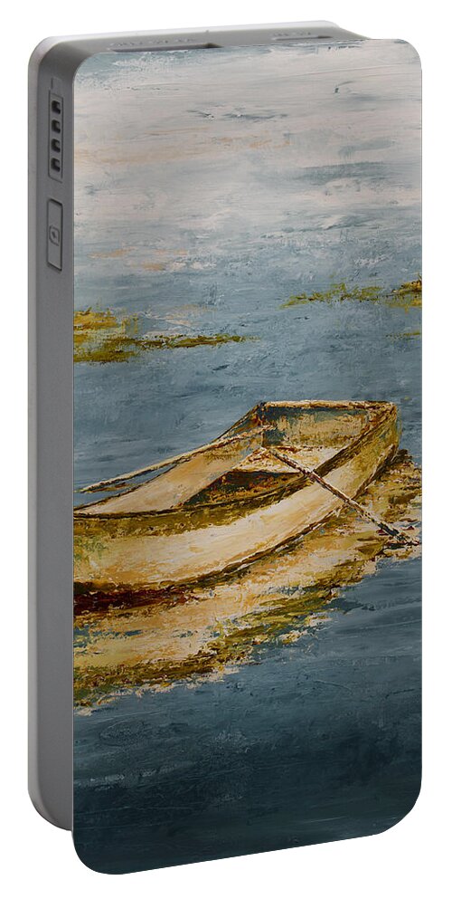 Blue Portable Battery Charger featuring the painting Ocean Row Boat by Katrina Nixon