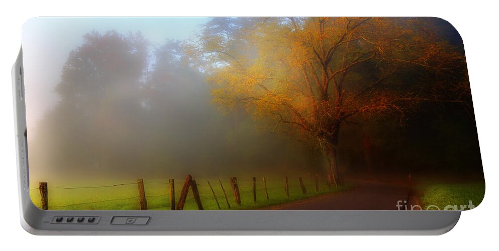 Cades Cove Portable Battery Charger featuring the photograph October And Fog by Michael Eingle