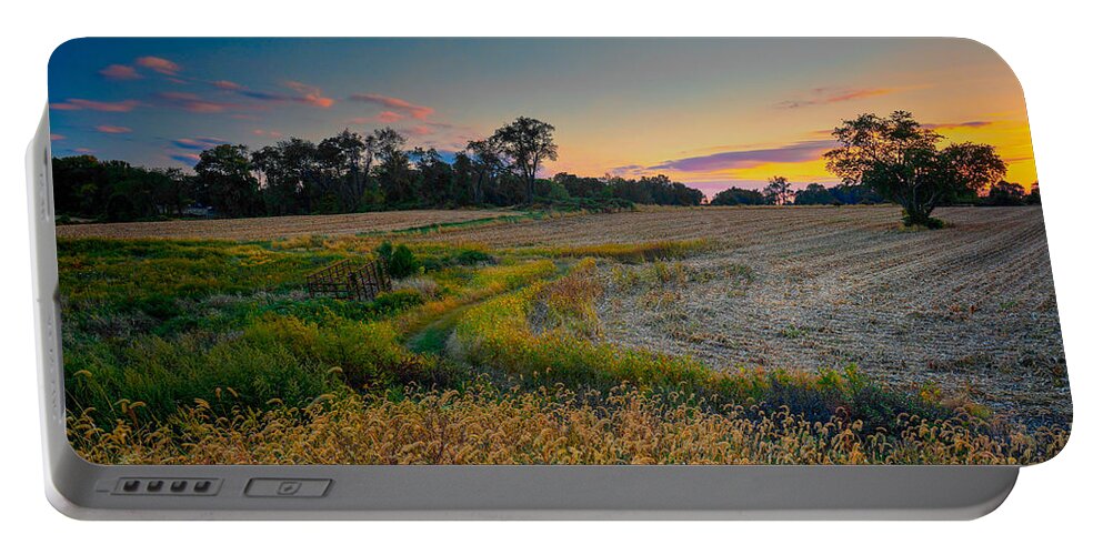 Sunset Portable Battery Charger featuring the photograph October Evening on the Farm by William Jobes