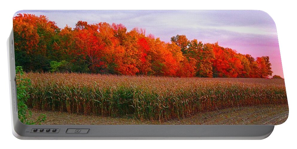 October Portable Battery Charger featuring the digital art October Sunset on the Autumn Woods by J McCombie