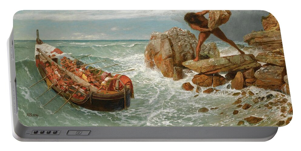 Arnold Boecklin Portable Battery Charger featuring the painting Odysseus and Polyphemus by Arnold Boecklin