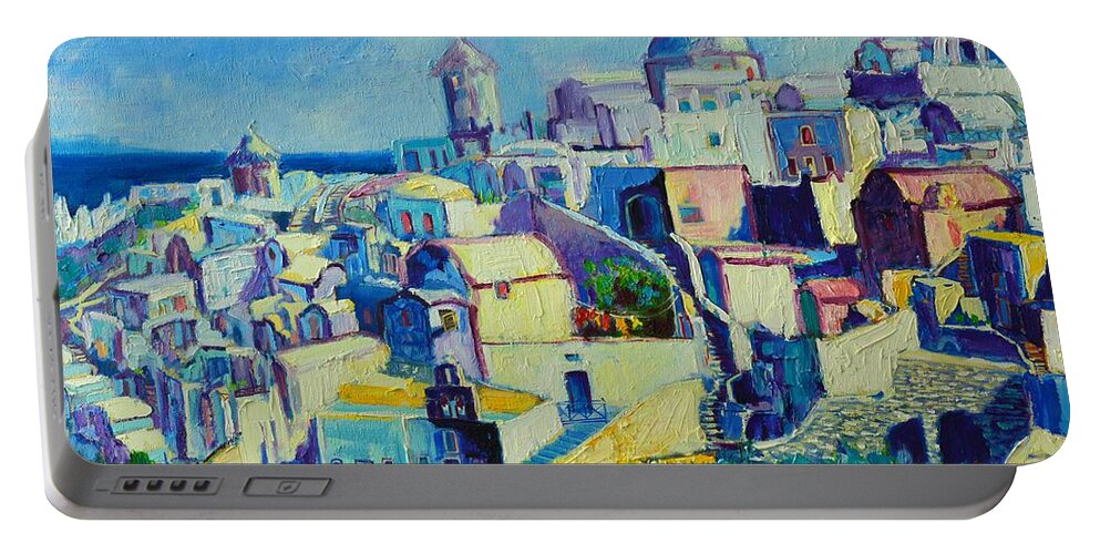 Santorini Portable Battery Charger featuring the painting OIA by Ana Maria Edulescu