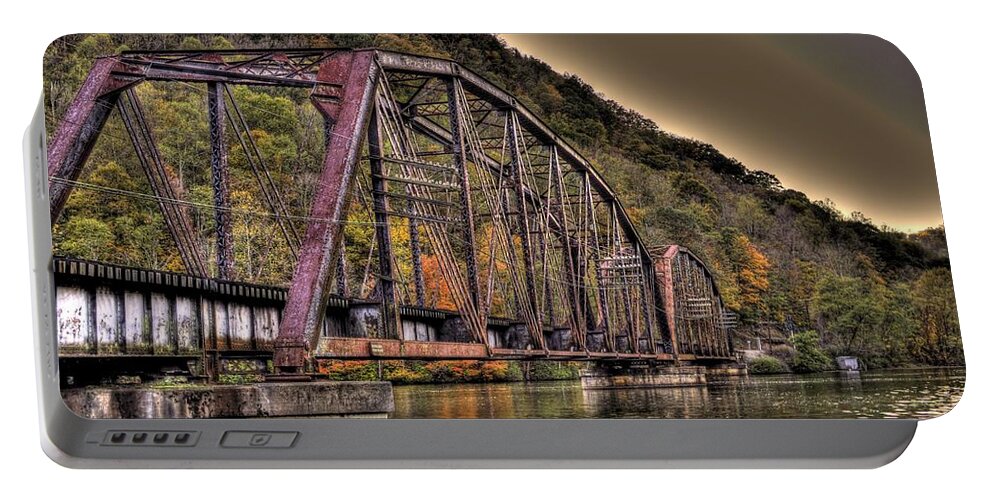 River Portable Battery Charger featuring the photograph Old Bridge over Lake by Jonny D