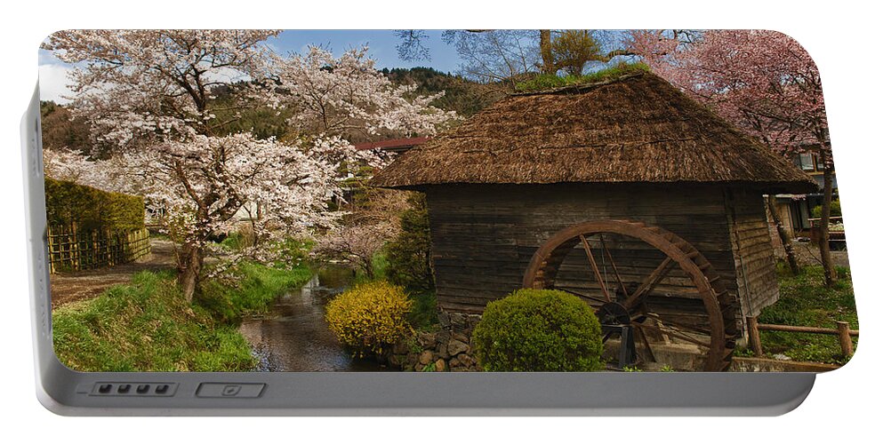 Cherry Blossom Portable Battery Charger featuring the photograph Old Cherry Blossom Water Mill by Sebastian Musial