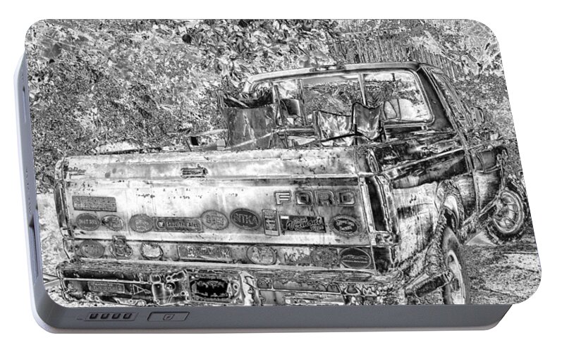 Black And White Portable Battery Charger featuring the photograph Old Ford by Sharon McLain