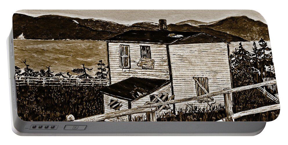 Sepia Old House Portable Battery Charger featuring the painting Old House in Sepia by Barbara A Griffin