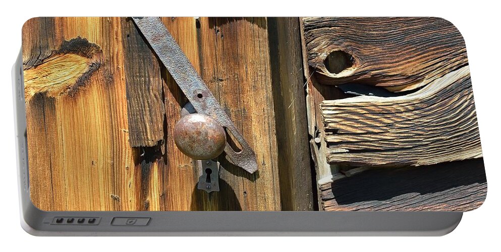 Doorknob Portable Battery Charger featuring the photograph Old Latch and Wood by Kae Cheatham