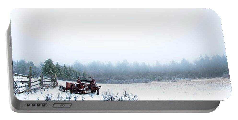 Frost Portable Battery Charger featuring the photograph Old Manure Spreader by Cheryl Baxter