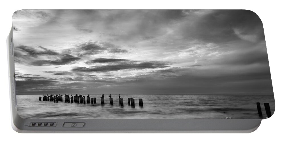Old Naples Pier Portable Battery Charger featuring the photograph Old Naples pier in black and white by Paul Quinn