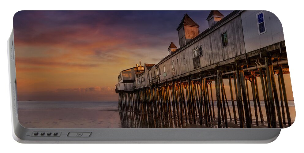 Old Orchard Beach Portable Battery Charger featuring the photograph Old Orchard Beach Pier Sunset by Susan Candelario