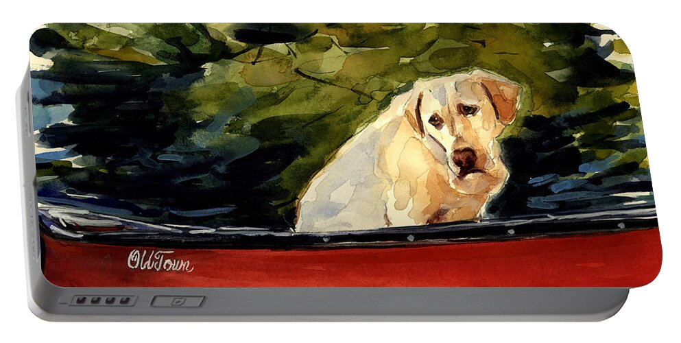 Yellow Labrador Retriever Portable Battery Charger featuring the painting Old Town by Molly Poole