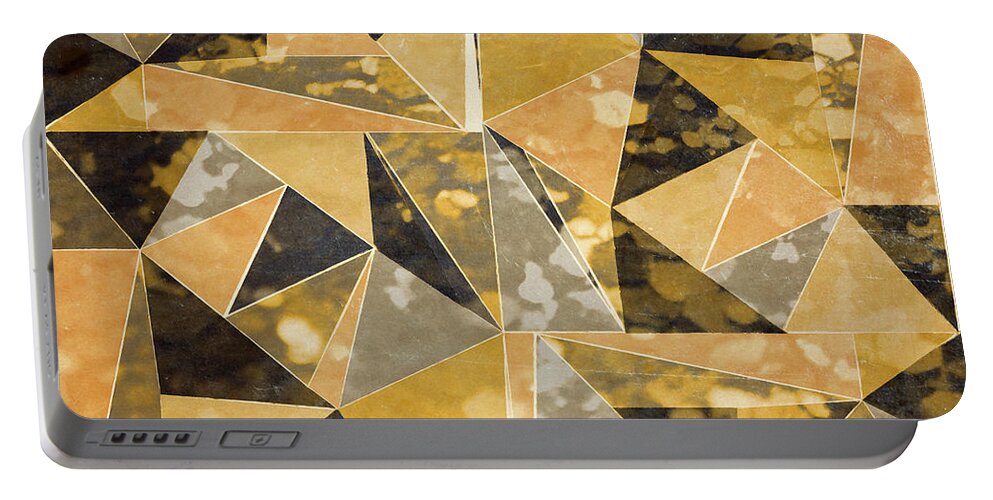 Omg Portable Battery Charger featuring the digital art Omg Gold Triangles I by South Social Studio