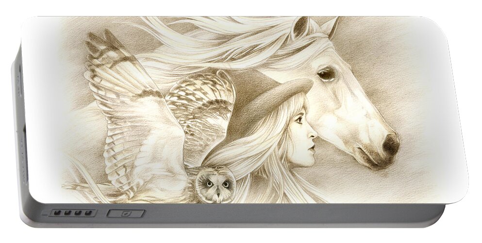 Horse Portable Battery Charger featuring the drawing On A Journey... by Johanna Pieterman