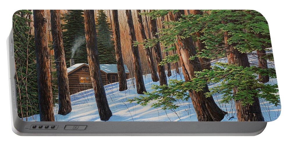 Jake Vandenbrink Portable Battery Charger featuring the painting On a Winter's Morn by Jake Vandenbrink