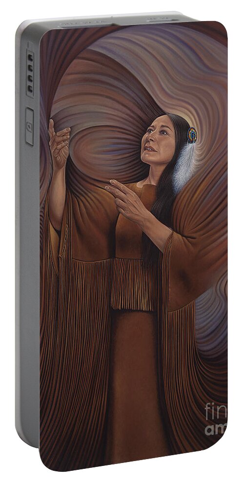 Bonnie-jo-hunt Portable Battery Charger featuring the painting On Sacred Ground Series V by Ricardo Chavez-Mendez
