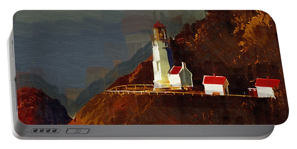 Lighthouse Portable Battery Charger featuring the painting On The Bluff by Kirt Tisdale