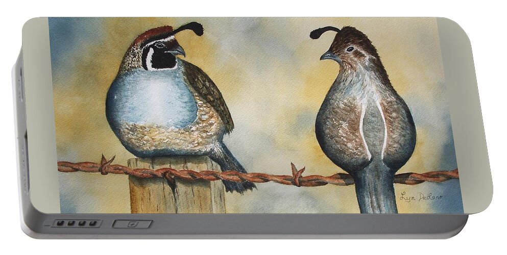 Quail Portable Battery Charger featuring the painting On the Lookout by Lyn DeLano
