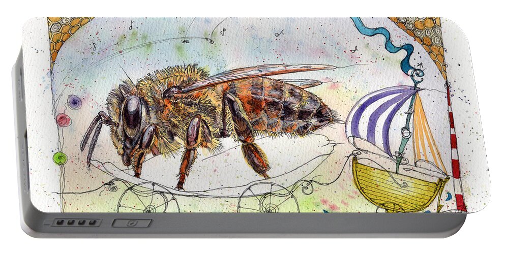 Bees Portable Battery Charger featuring the painting On Wheels by Petra Rau