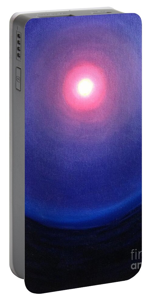 Moon Portable Battery Charger featuring the painting Once Upon A Blue Moon by Baruska A Michalcikova
