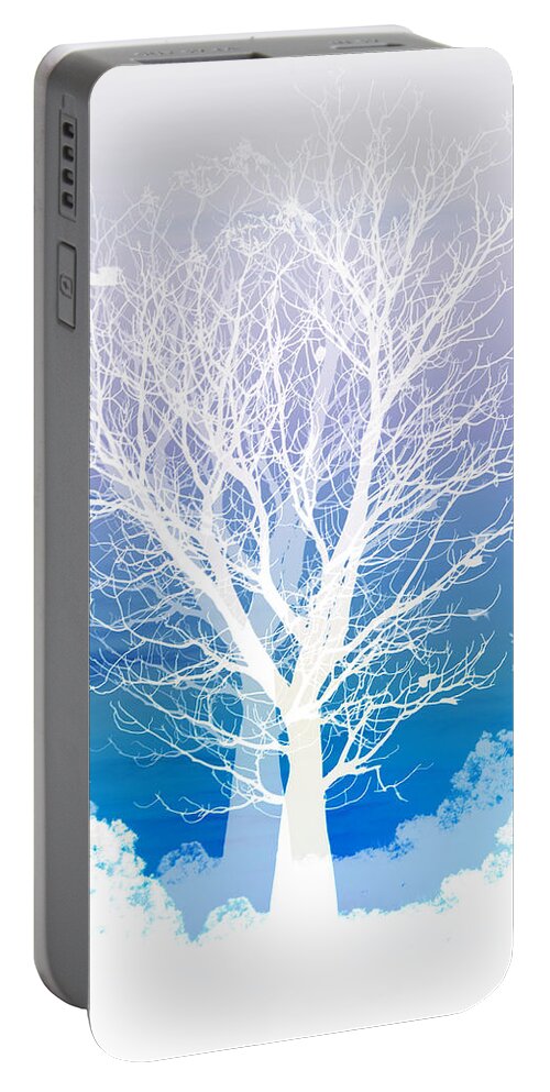 Tree Blue Moon Purple Birds Flying Square Boab Negative Abstract Landscapes Fantasy Portable Battery Charger featuring the photograph Once upon a moon lit night... by Holly Kempe