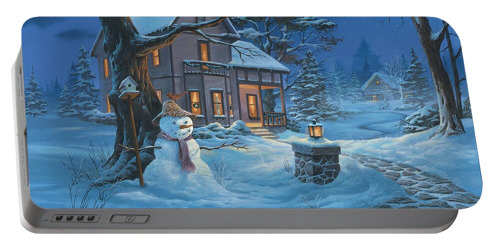 Michael Humphries Portable Battery Charger featuring the painting Once Upon A Winter's Night by Michael Humphries