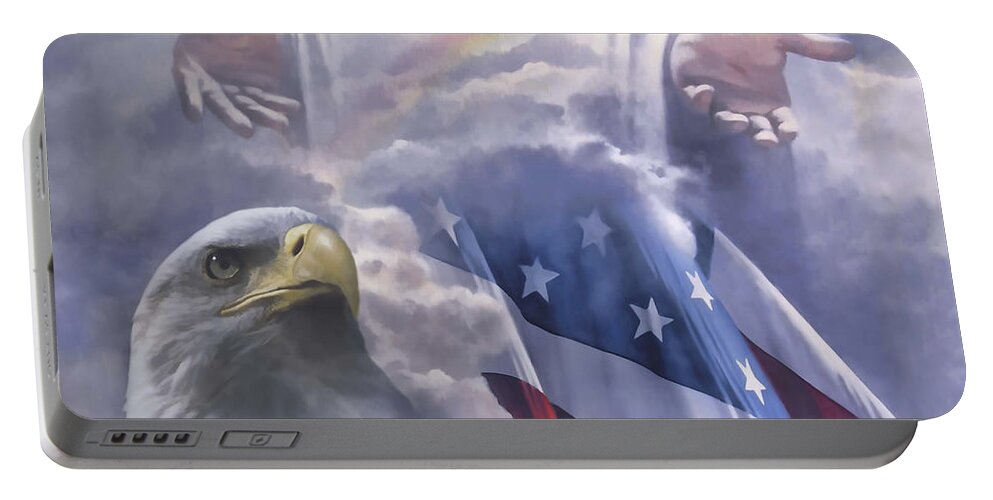 America Portable Battery Charger featuring the painting One Nation Under God by Danny Hahlbohm
