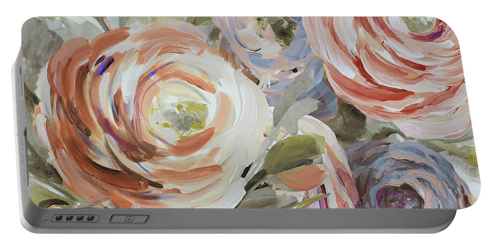 Orange Portable Battery Charger featuring the painting Orange and Violet Ranunculus by Lanie Loreth