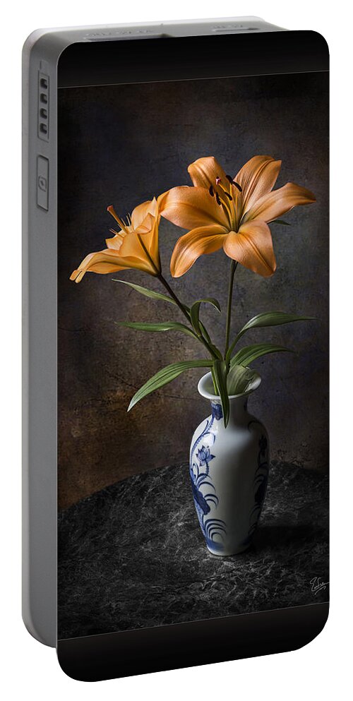 Flower Portable Battery Charger featuring the photograph Orange Asiatic Lilies in Vase by Endre Balogh