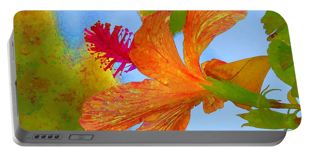 Hibiscus Portable Battery Charger featuring the photograph Orange Hibiscus by Helaine Cummins
