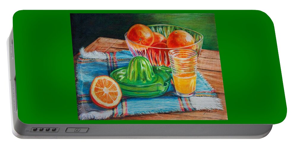 Produce Portable Battery Charger featuring the drawing Oranges by Joy Nichols
