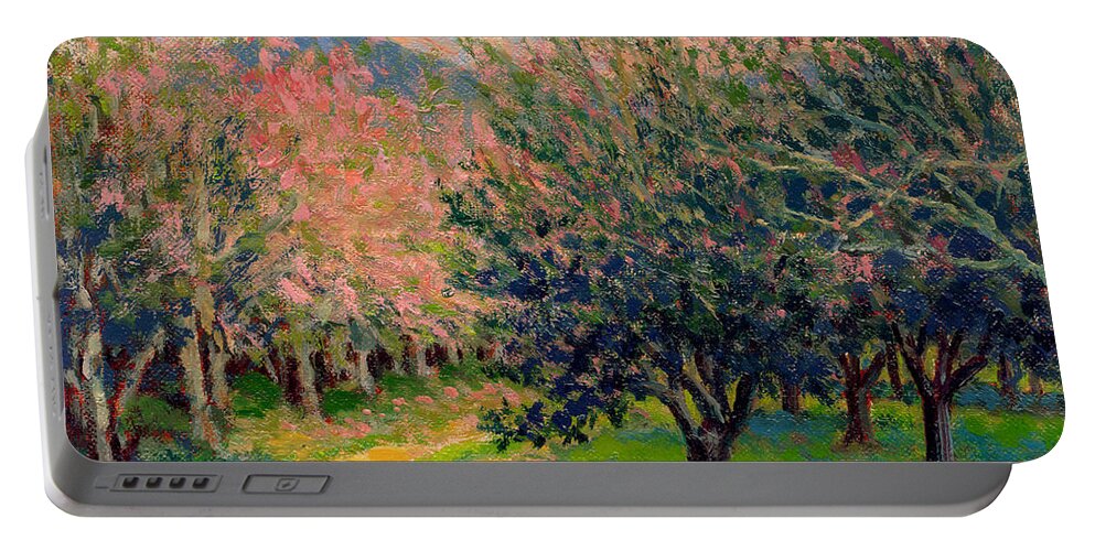 Impressionism Portable Battery Charger featuring the painting Orchard Shadows by Keith Burgess