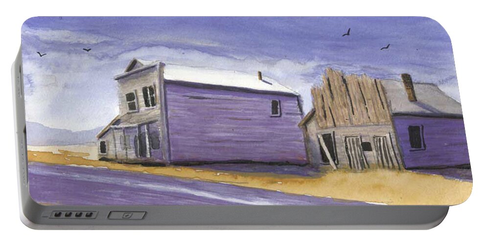 Ghost Town Portable Battery Charger featuring the painting Oregon Ghost Town Watercolor by Chriss Pagani