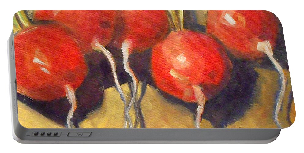 Radish Portable Battery Charger featuring the painting Organic Radishes Still Life by Mary Hubley