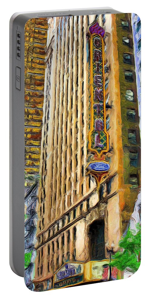 Oriental Theatre Of Chicago Portable Battery Charger featuring the painting Oriental Theater of Chicago by Ely Arsha