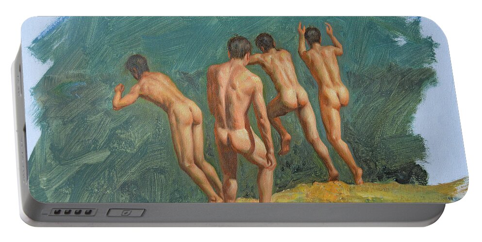 Original Portable Battery Charger featuring the painting Original Impression Oil Painting Man Body Art Male Nude-045 by Hongtao Huang