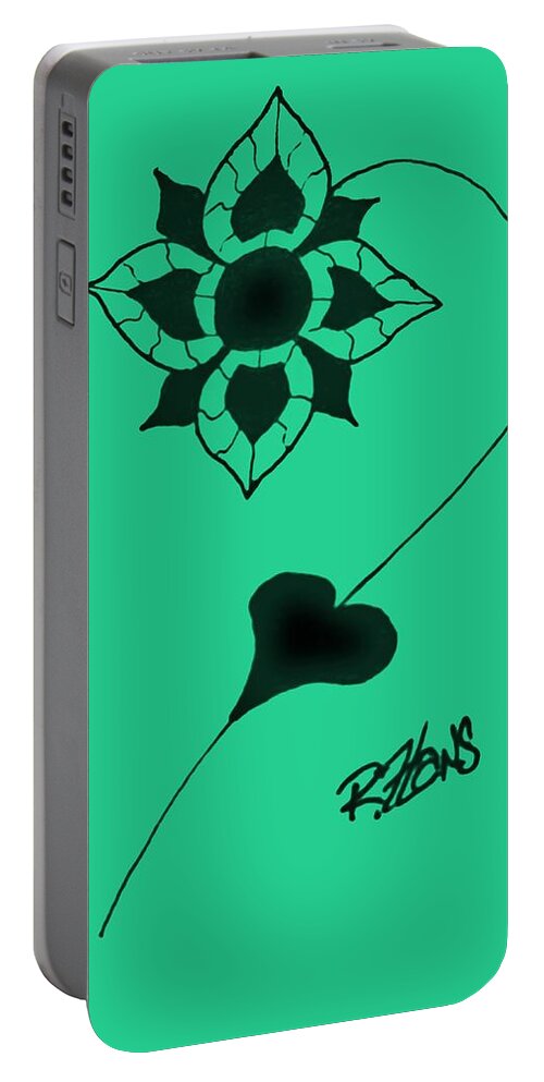 Flower Paintings Portable Battery Charger featuring the photograph Original Ink Flower Sea Foam Green by Rob Hans