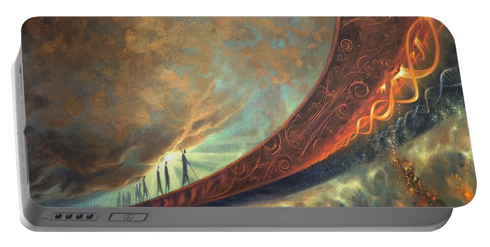 Humanity Portable Battery Charger featuring the painting Origins by Lucy West