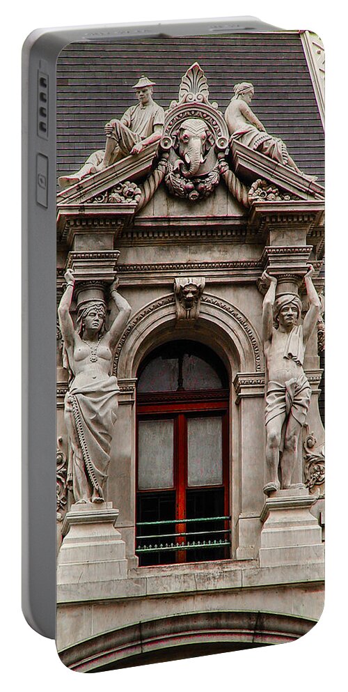Ornate Portable Battery Charger featuring the photograph Ornate Window of City Hall Philadelphia by Bill Cannon