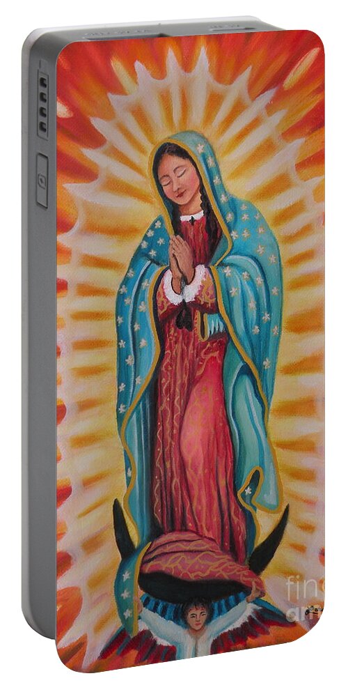 Our Lady Of Guadalupe Portable Battery Charger featuring the painting Our Lady of Guadalupe by Lora Duguay