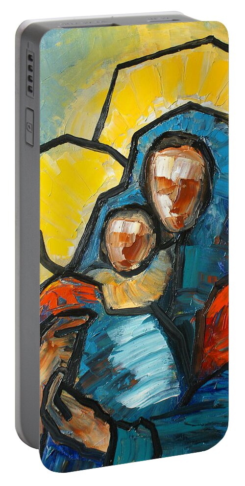 Our Lady Portable Battery Charger featuring the painting Our Lady with child by Luke Karcz