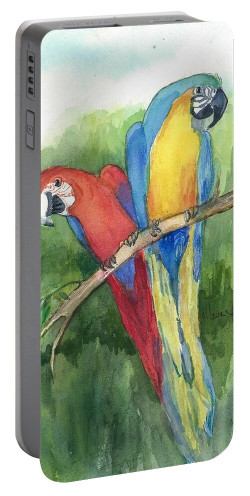 Birds Portable Battery Charger featuring the painting Lunch in the Wild by Maria Hunt