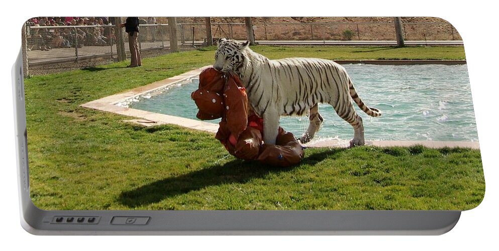 Tiger Portable Battery Charger featuring the photograph Out of Africa Tiger Splash 2 by Phyllis Spoor