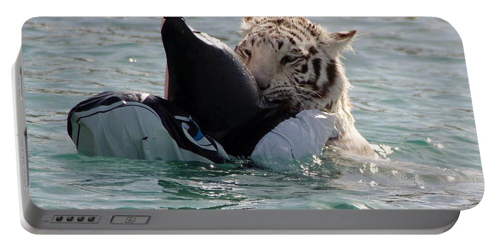 Tiger Portable Battery Charger featuring the photograph Out of Africa Tiger Splash 4 by Phyllis Spoor