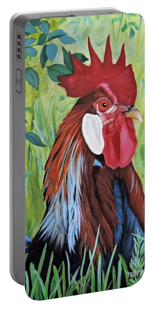 Outlaw Rooster Painting Portable Battery Charger featuring the painting Outlaw Rooster by Jimmie Bartlett