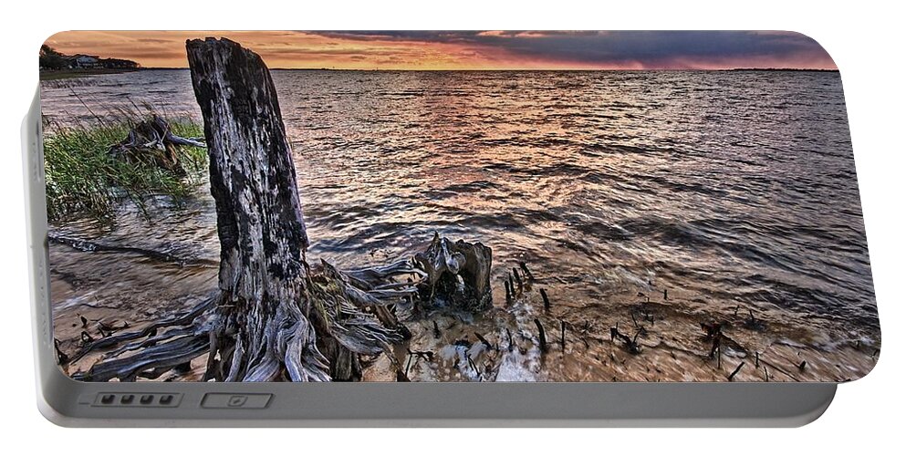Alabama Portable Battery Charger featuring the digital art Oyster Bay Stump Sunset by Michael Thomas
