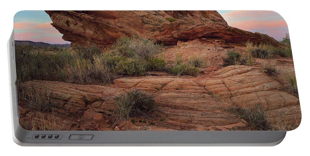 Arizona Portable Battery Charger featuring the photograph Page Sunrise Rock-SQ by Tom Daniel