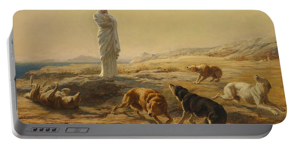 Briton Riviere Portable Battery Charger featuring the painting Pallas Athena and the Herdsmans Dogs by Briton Riviere